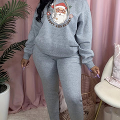 Women's Plus Size Santa Claus Hooded Sweatshirt & Pants Set