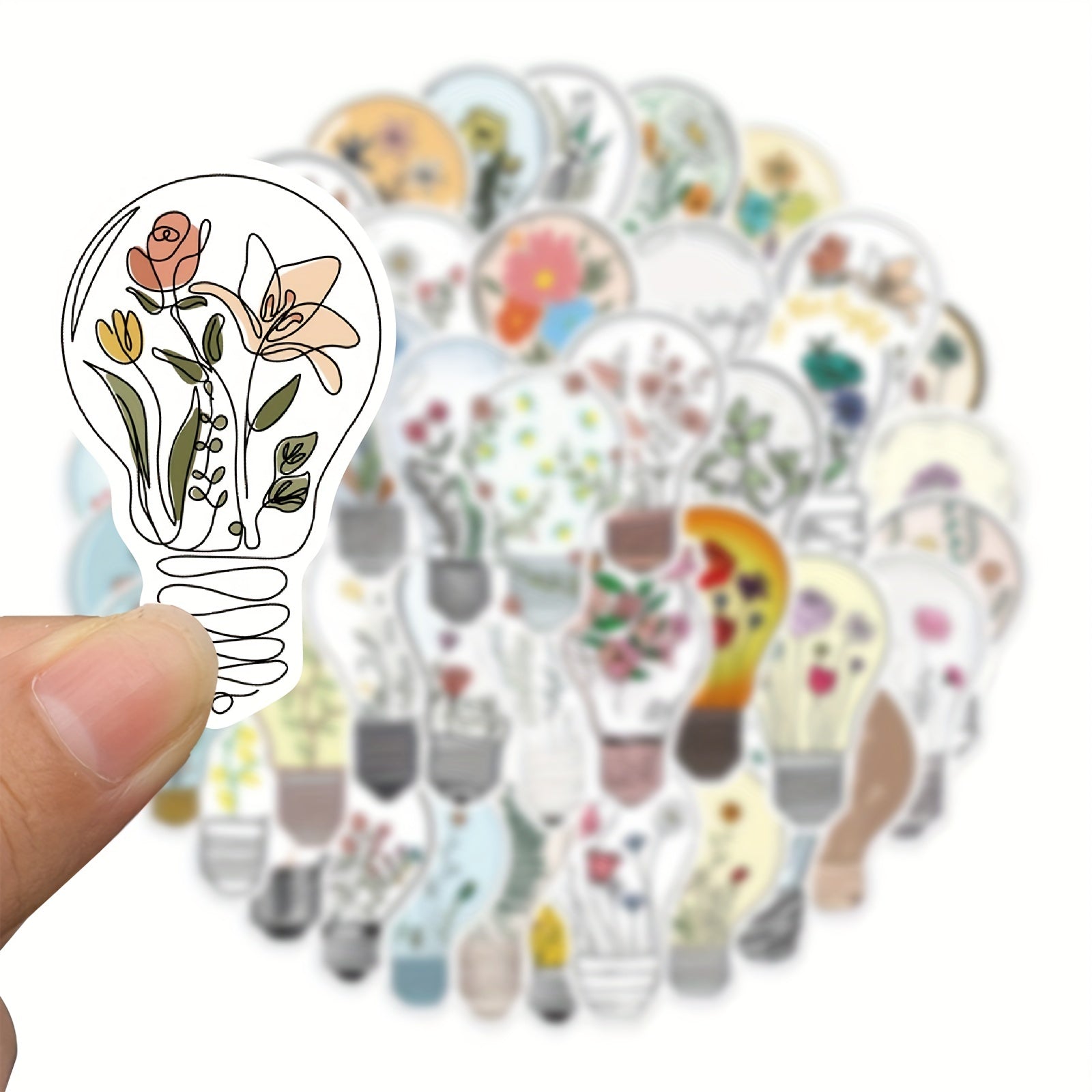50 Cartoon Light Bulbs Flowers Graffiti Stickers DIY Waterproof Stickers