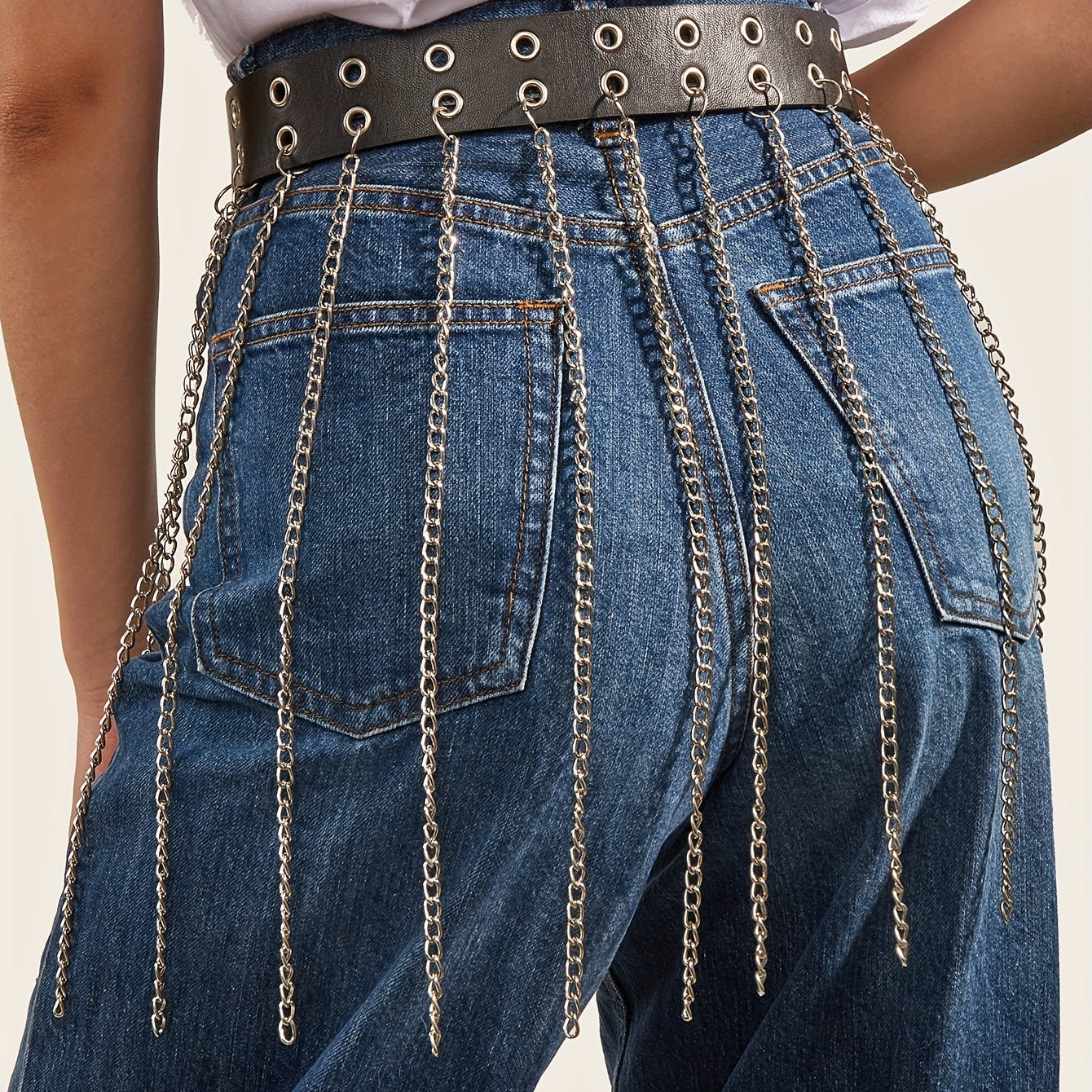 Eyelet Belt Hip Hop Waistband PU Skirt Girdle Jeans Pants Belts