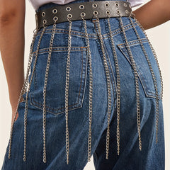 Eyelet Belt Hip Hop Waistband PU Skirt Girdle Jeans Pants Belts
