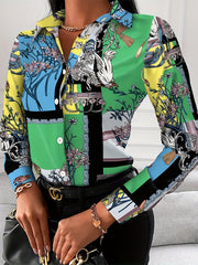 Women's Floral Print Polo Neck Blouse