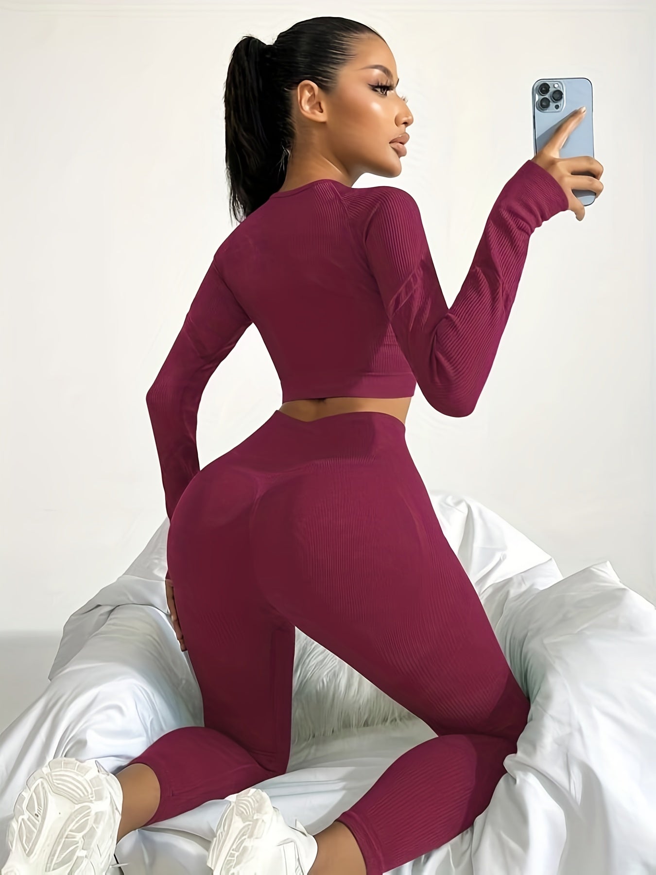 Seamless Ribbed Yoga Long Sleeve & High Waist Leggings Set