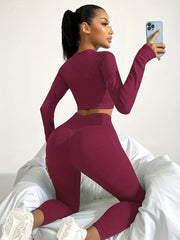 Seamless Ribbed Yoga Long Sleeve & High Waist Leggings Set