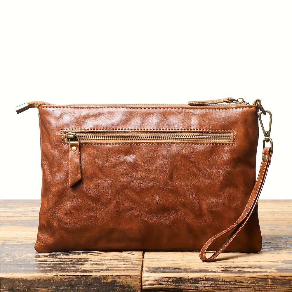 Timeless Vintage Leather Clutch Wallet Secure Zipper Wristlet