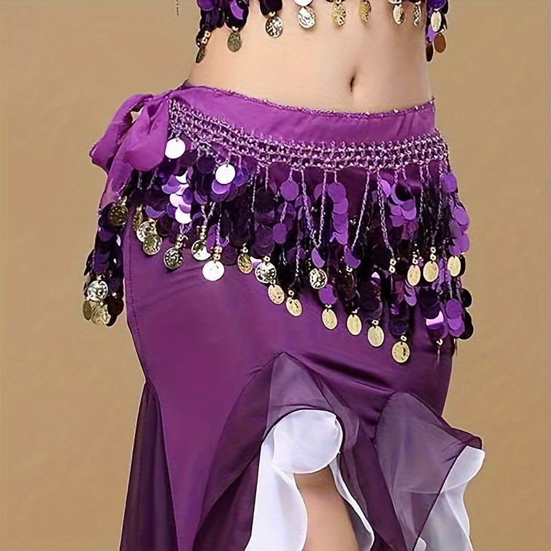 Sparkling Coins Belly Dance Hip Scarf Wrap Costume for Women