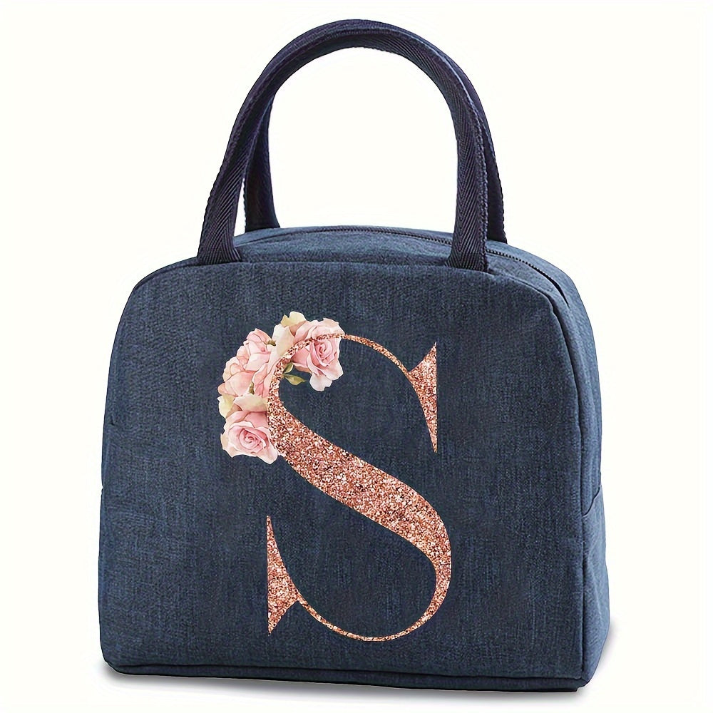 Stylish Insulated Lunch Bag with Rose Golden Lettering Waterproof Hand Washable