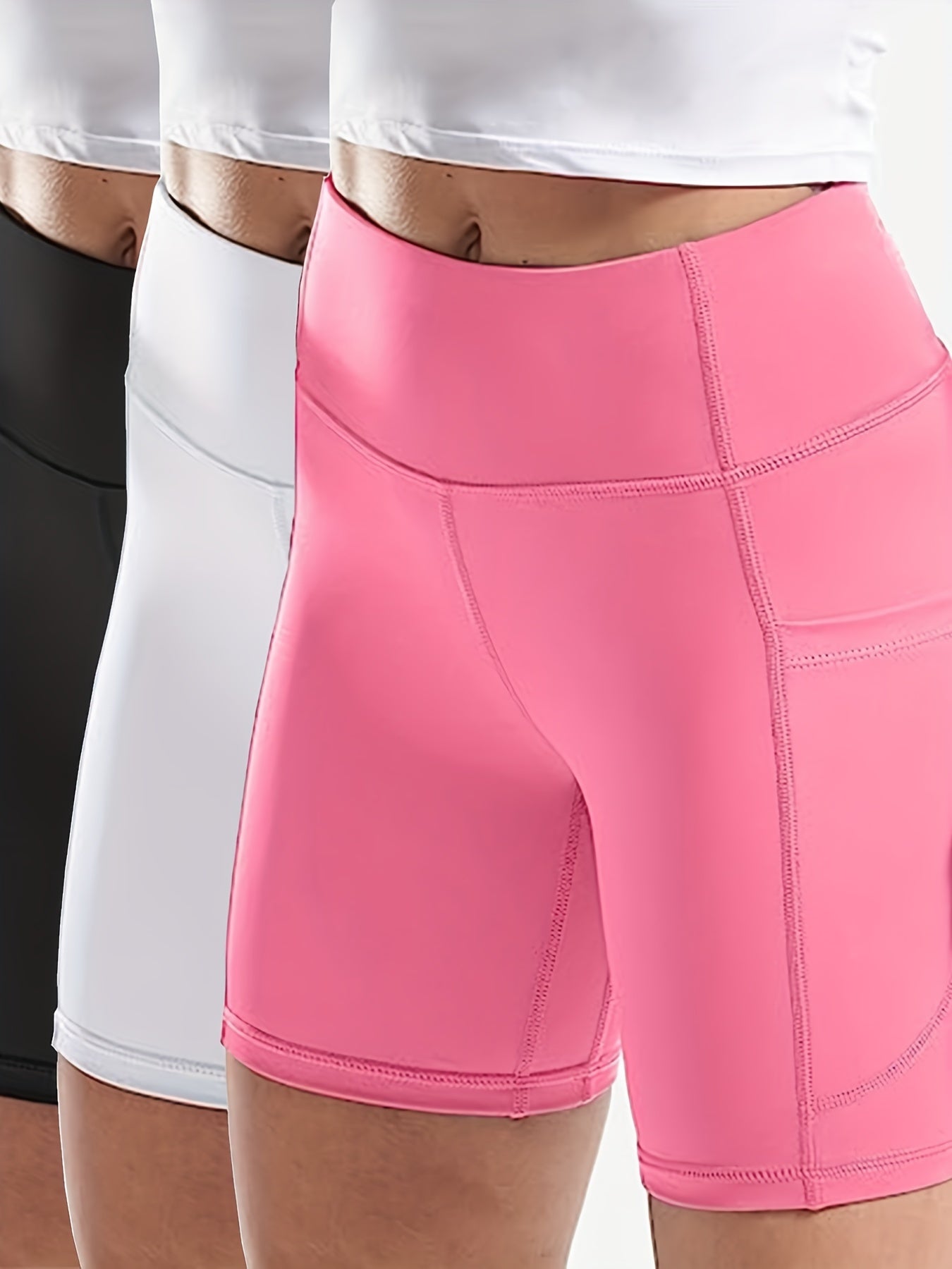 Sports Shorts High Rise Elastic Biker Shorts With Pockets