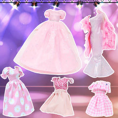 5pcs Pink Doll Clothes Set with Party Wedding Dress, Shawl Tinkerbell Gown