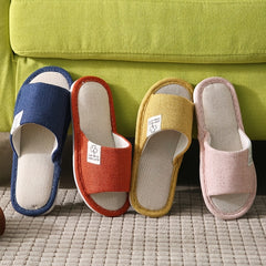 Unisex Cotton Linen Slippers Open Toe Bedroom Slippers