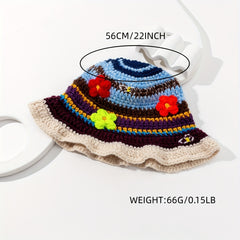 Ruffles Knitted Flower Bucket Hat Crochet Basin Hat Women