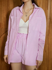 Striped 2-Piece Set Shirt & Shorts Outfit for Women