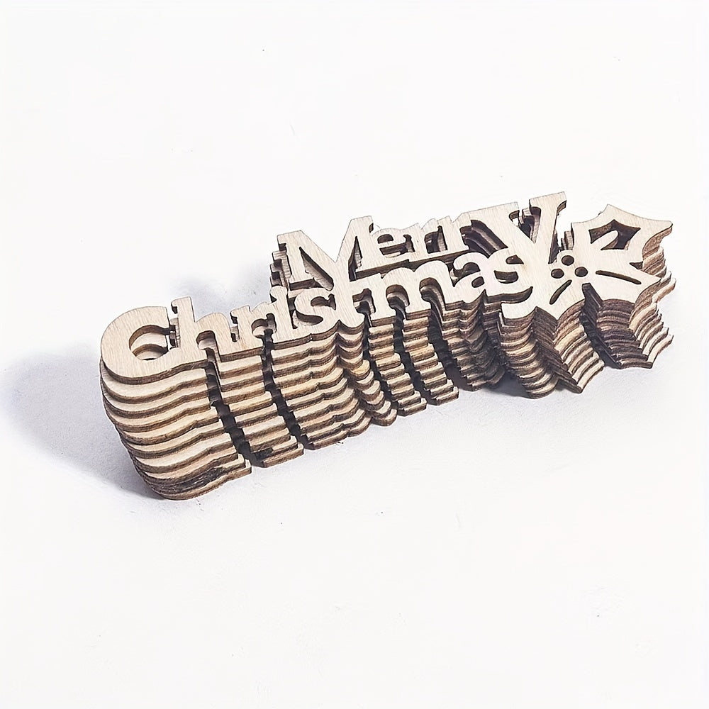 10pcs Merry Christmas Word Wood Chip Sign Decoration