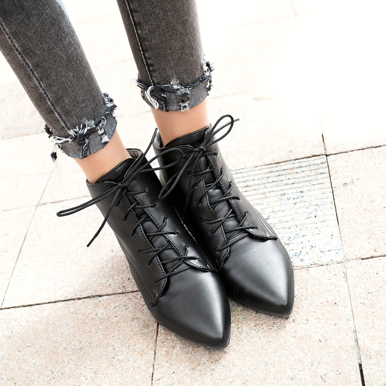 Women's Lace Up Kitten Heel Ankle Boots Pointed Toe Jazz Dance Shoes