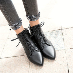 Women's Lace Up Kitten Heel Ankle Boots Pointed Toe Jazz Dance Shoes