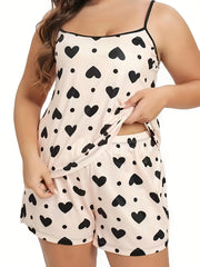 Heart & Polka Dot Print Cami Top & Shorts Pajama Set