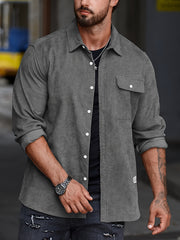 Men's Casual Lapel Shirt Button Up Long Sleeve