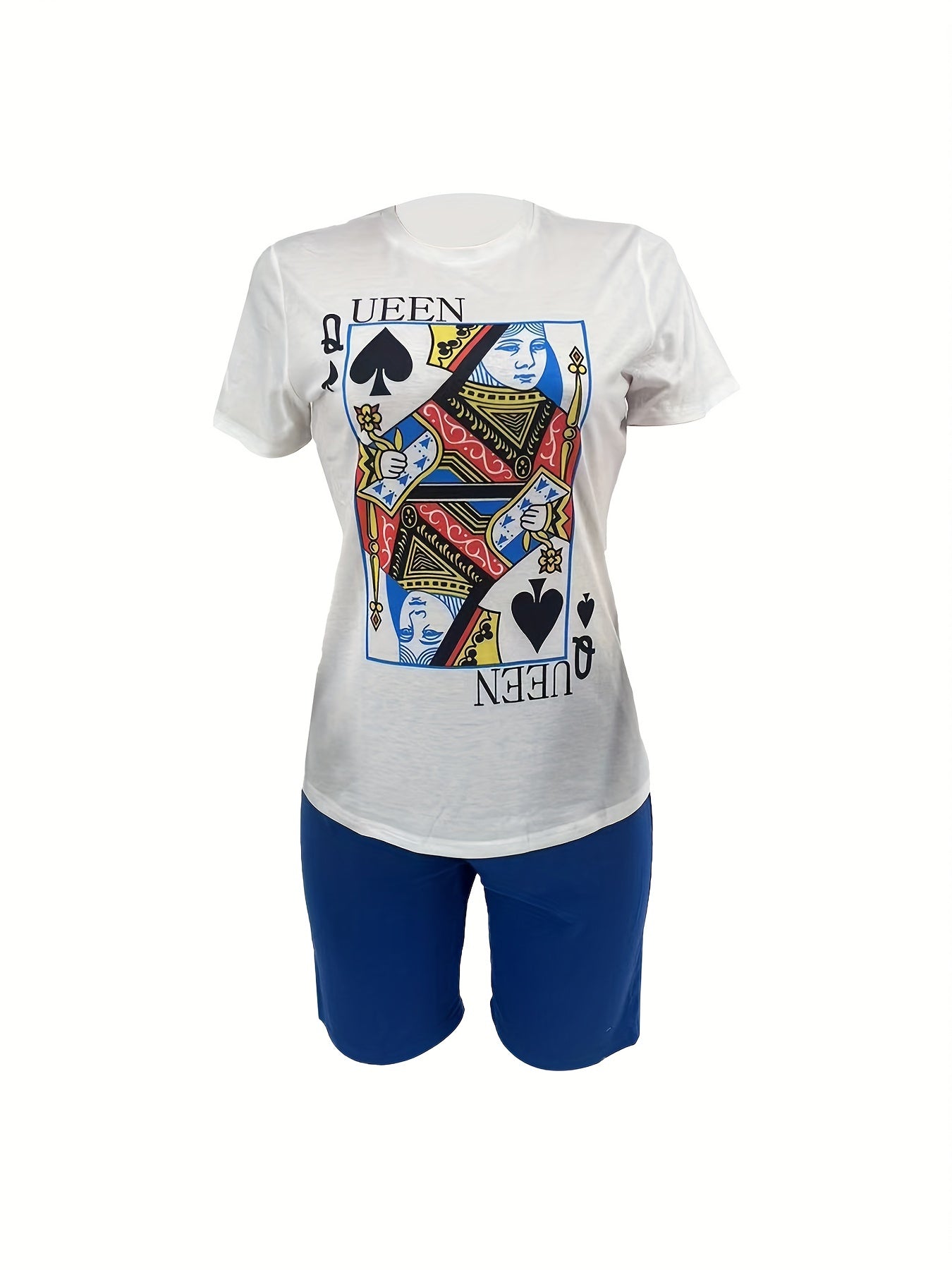 Poker Print Crew Neck Two Piece Set