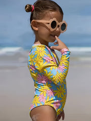 Flower Print Long Sleeve Swimsuit for Girls