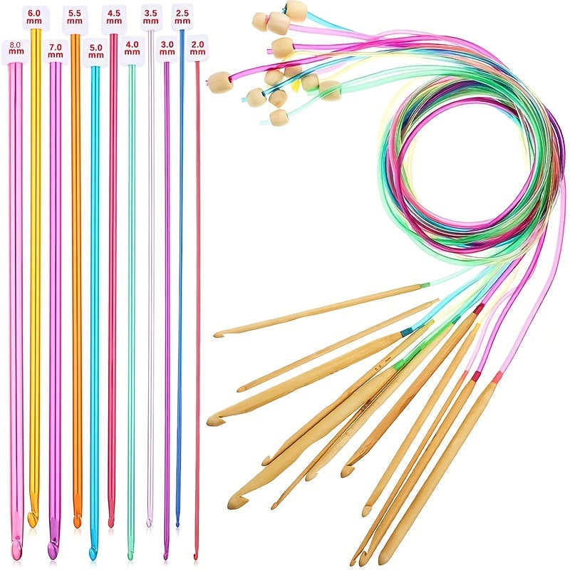 23pcs Tunisian Crochet Set 0-12-0-39in Bamboo Knitting Needle With Bead