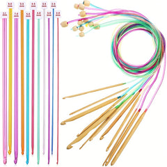 23pcs Tunisian Crochet Set 0-12-0-39in Bamboo Knitting Needle With Bead