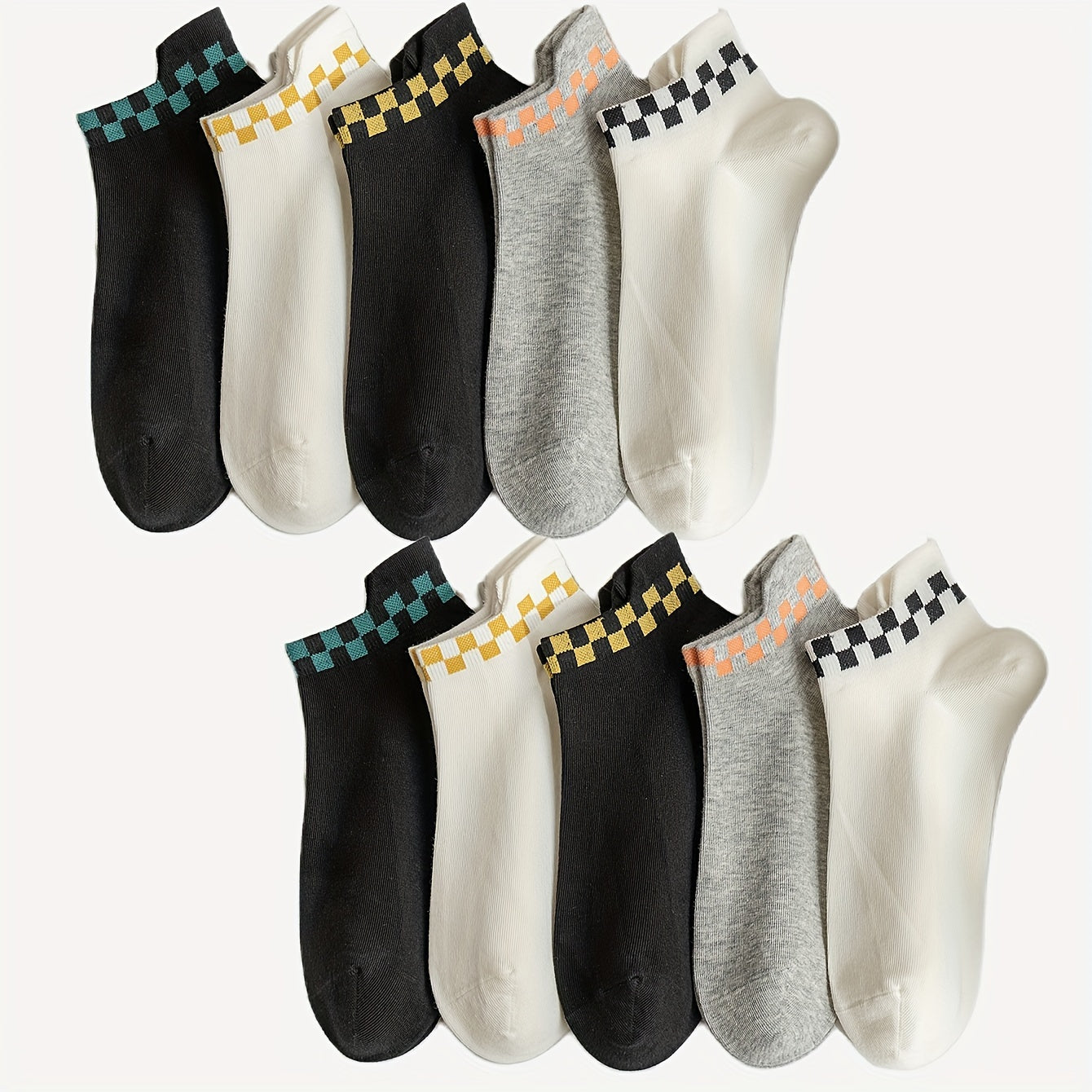 10 Pairs Plaid Print Low Cut Ankle Socks Women's Stockings & Hosiery