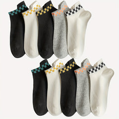 10 Pairs Plaid Print Low Cut Ankle Socks Women's Stockings & Hosiery