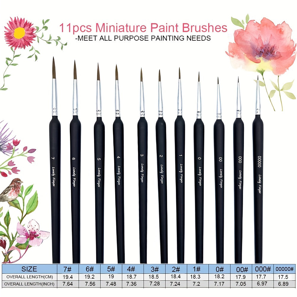 11pcs Detail Paint Brushes Extra Fine Tips Professional Art Set Micro Watercolor