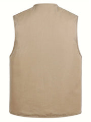 Zipper Pockets Cotton Cargo Vest Men's Casual Outwear Zip Up Vest
