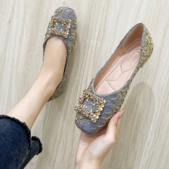 Women's Rhinestone Square Buckle Beanie Shoes