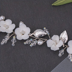 Faux Pearl Bridal Flower Headpiece Leaf Shape Headband Wedding Hair Accessories