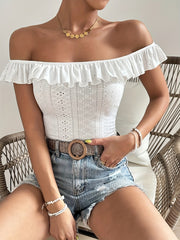 Eyelet Ruffle Trim Tank Top Sleeveless Summer Top