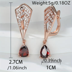 Water Drop Red Zircon Dangle Earrings Golden Bride Wedding Earrings