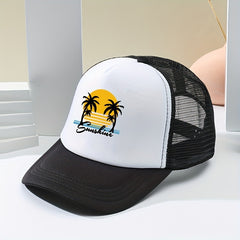 Breathable Mesh Sunset Coconut Tree Baseball Cap for Kids