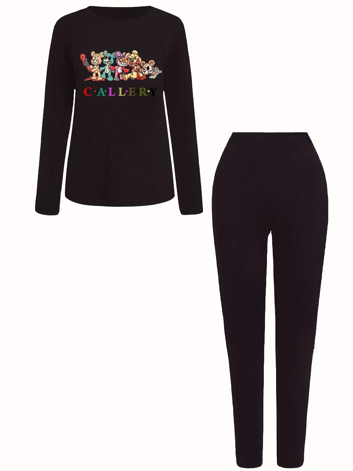 Graphic Print Long Sleeve Tee & Skinny Pants Set