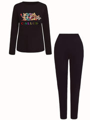 Graphic Print Long Sleeve Tee & Skinny Pants Set