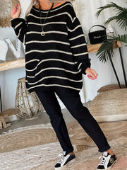 Casual Stripe Print Sweater Round Neck Jumper