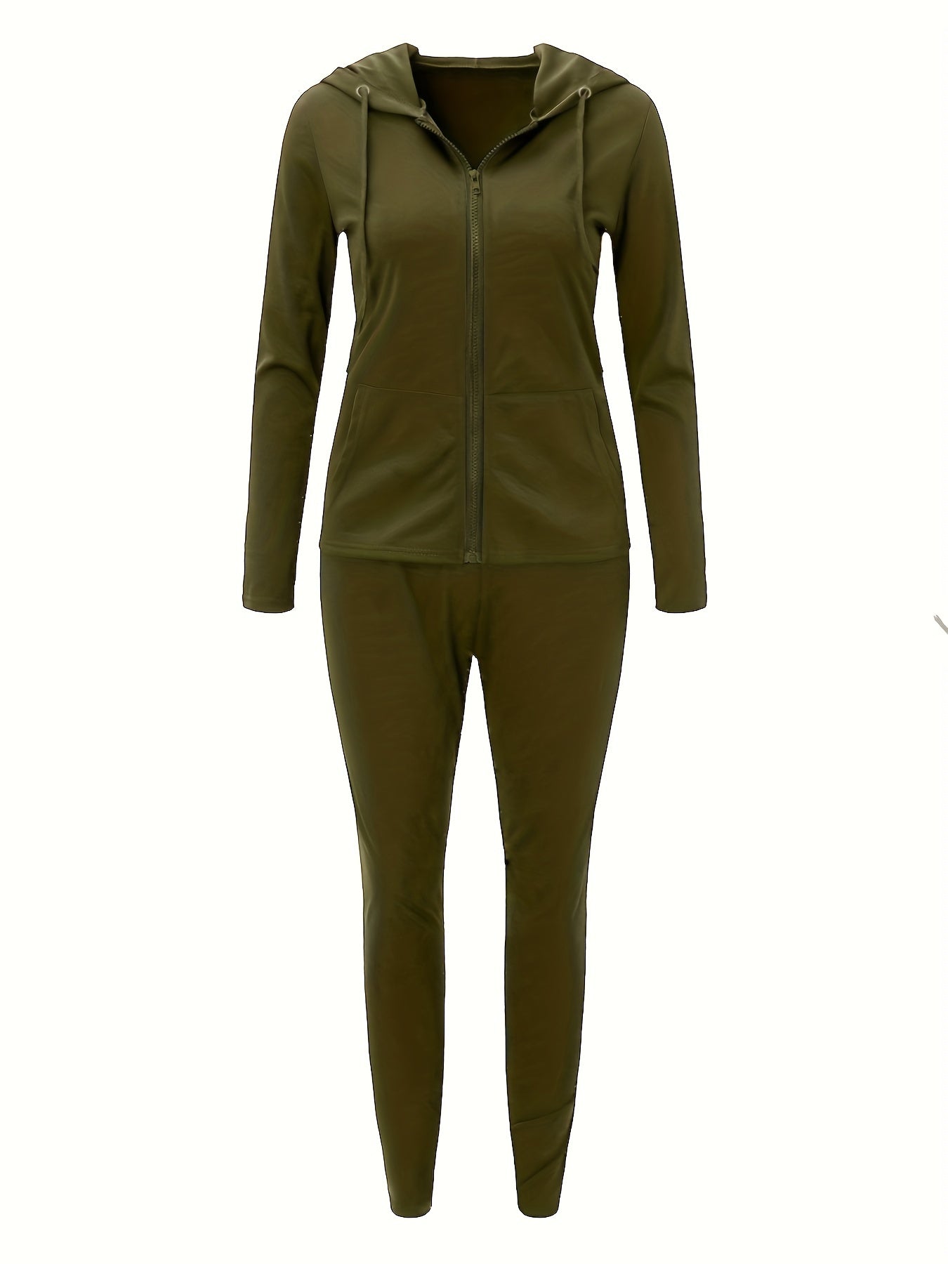 Casual Solid Hooded Top & Loose Pants Set Women's Clothing