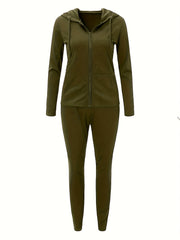 Casual Solid Hooded Top & Loose Pants Set Women's Clothing