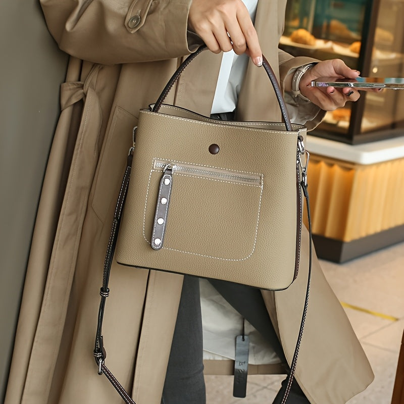 Vintage Style Leather Handbag with Adjustable Strap
