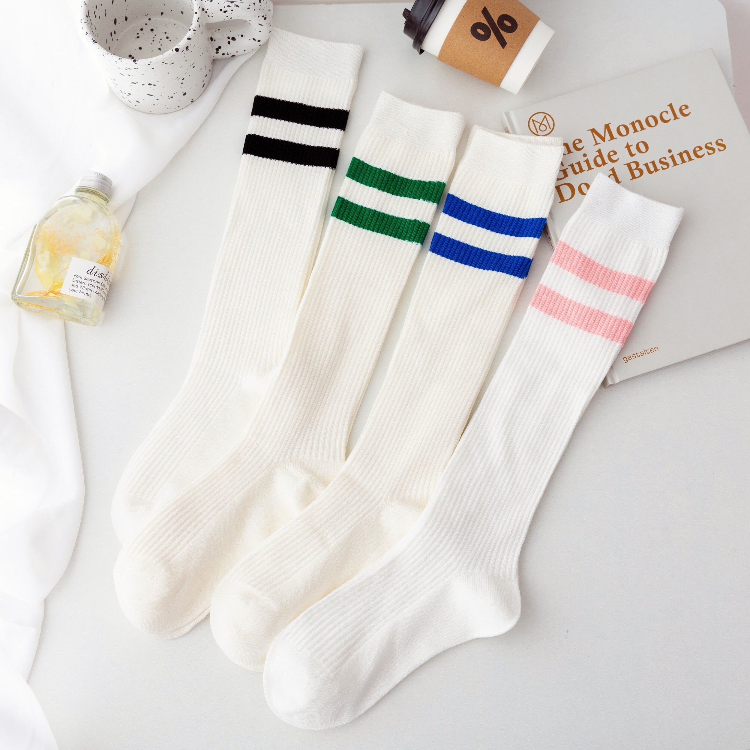 Women's Extra Long Opaque Striped Over Knee High Stockings Socks
