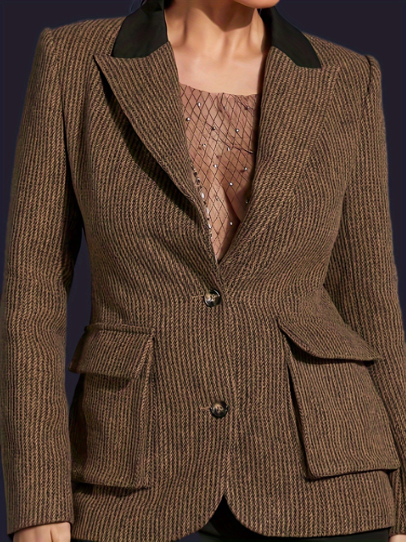 Lapel Neck Casual Blazer with Pockets for Women