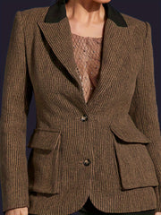 Lapel Neck Casual Blazer with Pockets for Women