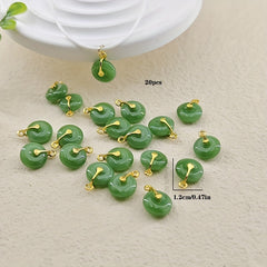 20pcs Green Round Jade Beads Charms for DIY Necklace