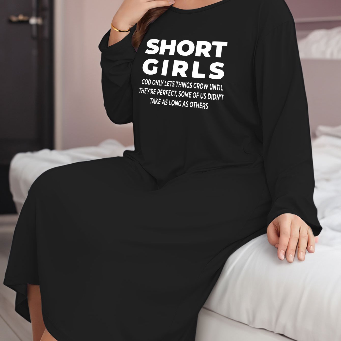 Women's Lounge Dress Letter Print Long Sleeve Round Neck