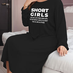Women's Lounge Dress Letter Print Long Sleeve Round Neck