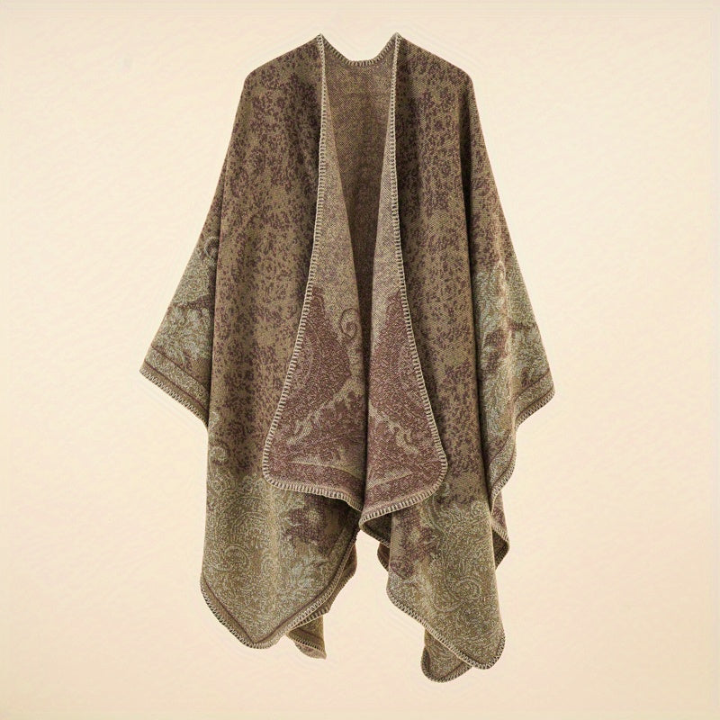 Cashmere Shawl Print Warm Long Shawl Casual Blanket Open Front Poncho Cape
