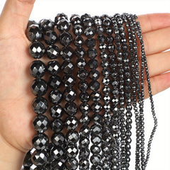 Faceted Hematite Beads Natural Stone Round Loose Beads 2-12mm