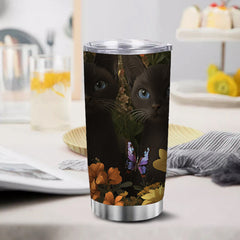 20oz Stainless Steel Tumbler Siamese Cats & Butterflies Double Wall Vacuum Insul