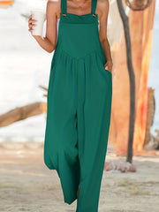 Solid Patched Pocket Overall Jumpsuit Casual Button Overall Jumpsuit
