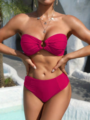 Solid Bandeau Bikini Set Tube Top High Cut Two Pieces Swimsuit Women's Swimwear